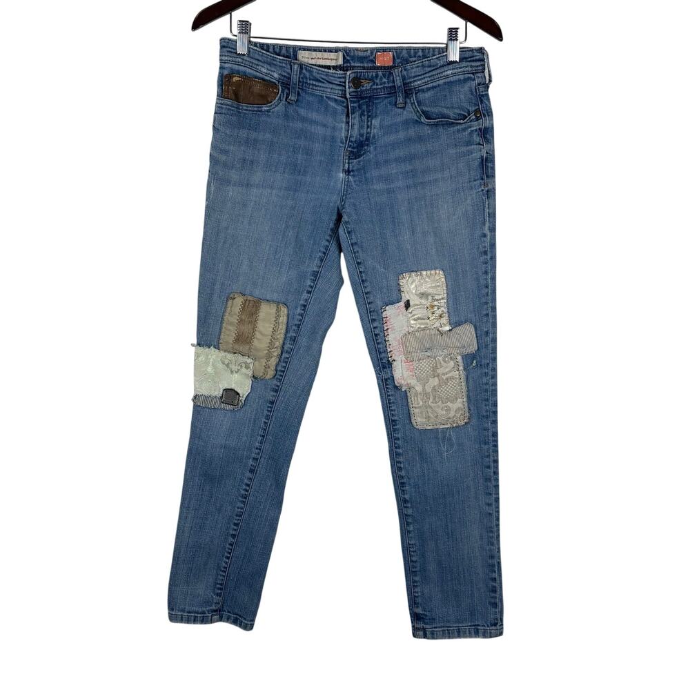Pilcro and the Letterpress Anthropologie Patchwork Skinny Jeans High Waist 27